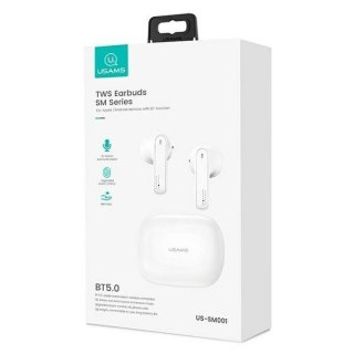 Słuchawki Bluetooth TWS 5.0 USAMS SM Series białe lekkie z mikrofonem