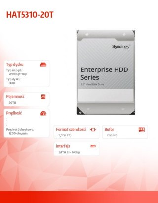 Dysk HDD SATA 3,5 20TB HAT5310-20T wydajny do systemów Synology