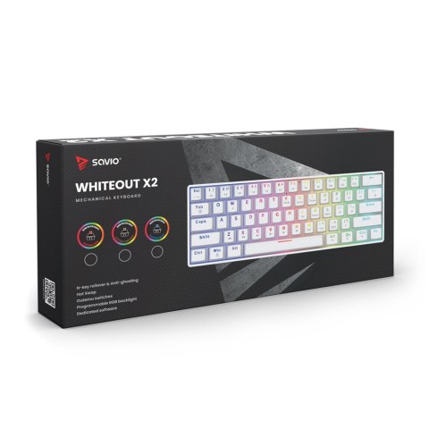 Klawiatura mechaniczna Savio Whiteout X2 Brown OUTEMU Hot Swap RGB 60%