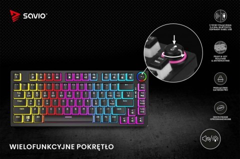 Klawiatura mechaniczna bezprzewodowa Savio PHENIX Gateron Yellow Pro