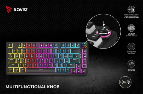 Klawiatura mechaniczna bezprzewodowa Savio PHENIX Gateron Yellow Pro