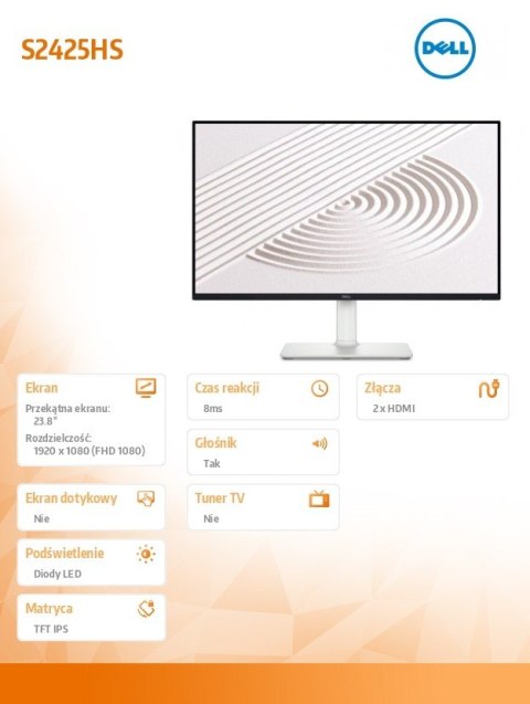 Monitor Dell S2425HS 23.8 FHD 100Hz IPS LED z regulacją wysokości
