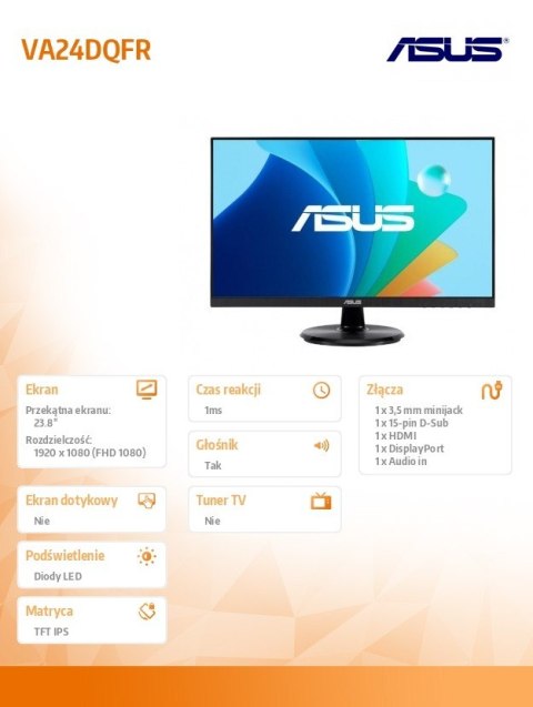 Monitor Asus VA24DQFR 24 Full HD 100Hz IPS z głośnikiem