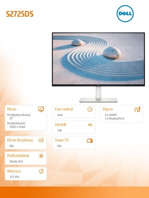 Monitor Dell S2725DS 27 cali QHD 100Hz IPS z wbudowanymi głośnikami