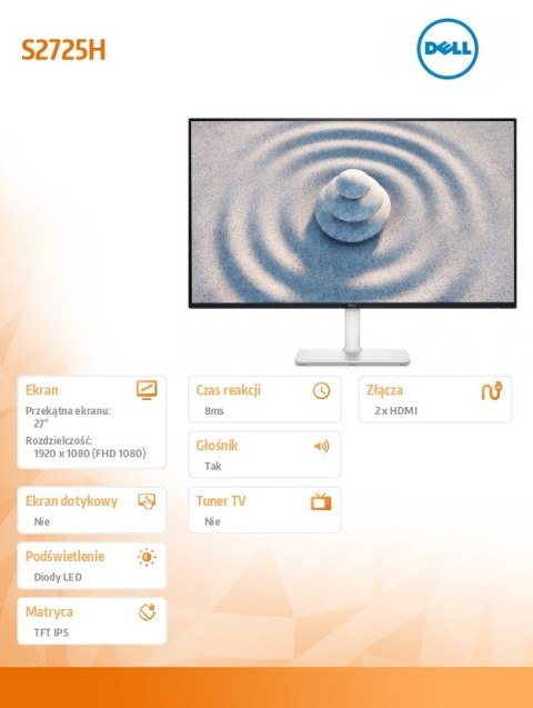Monitor Dell S2725H 27 cali IPS LED 100Hz Full HD z głośnikami