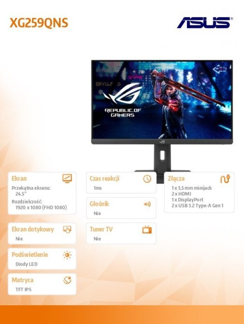 Monitor Asus ROG Strix XG259QNS 24.5 FHD 380Hz gaming IPS