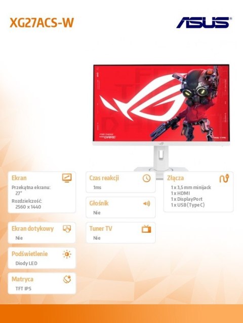 Monitor Asus ROG Strix 27 XG27ACS-W IPS 180Hz Gaming HDR USB-C