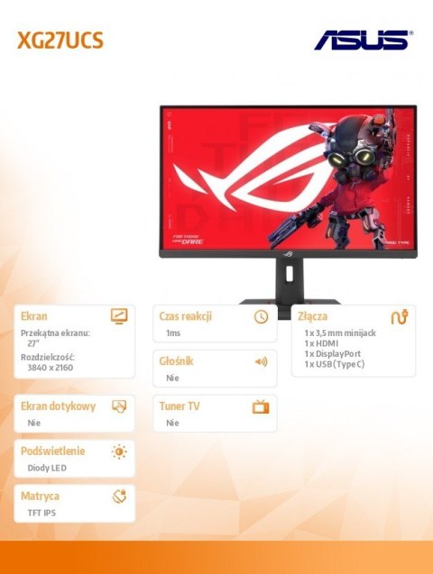 Monitor Asus ROG Strix 27 XG27UCS 4K HDR gaming szybki IPS