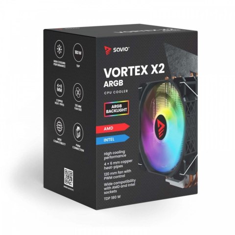 Chłodzenie CPU Vortex X2 ARGB wydajne 180W PWM z efektownym LED