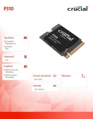 Dysk SSD Crucial P310 1TB M.2 NVMe 2230 PCIe 4.0 szybki