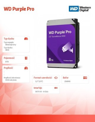 Dysk twardy Western Digital WD Purple Pro 8TB 7200rpm SATA III do monitoringu