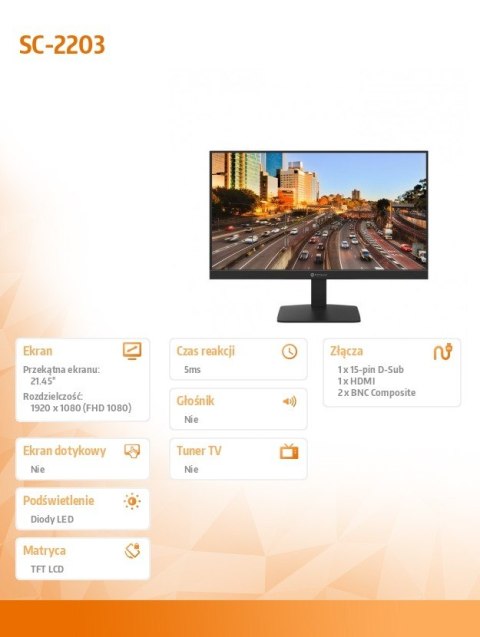 Monitor AG NEOVO SC-2203 22 cale LED FHD do monitoringu 24/7