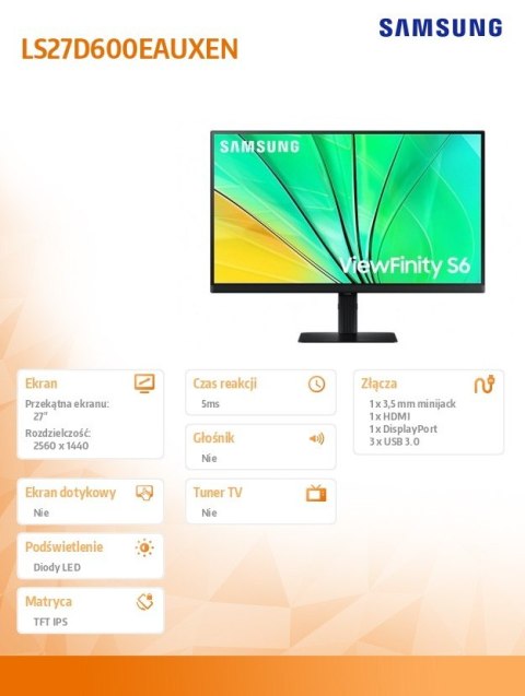 Monitor Samsung ViewFinity S60D 27 QHD 100Hz z HDMI i ergonomią