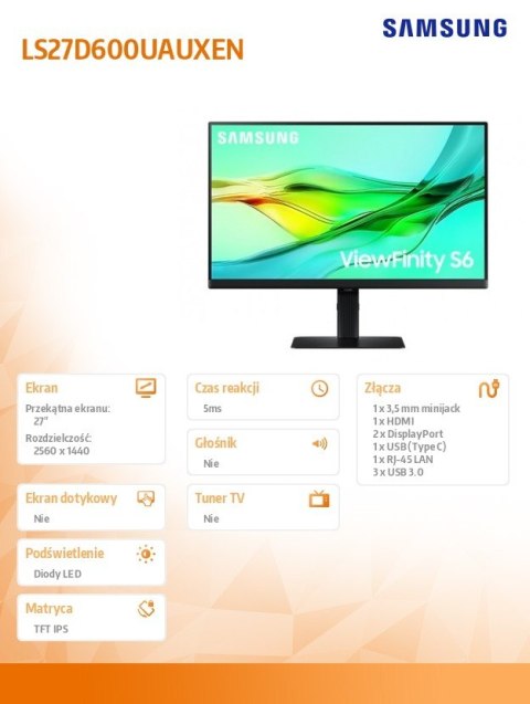 Monitor Samsung ViewFinity S60UD 27 cale QHD 100Hz IPS USB-C z KVM