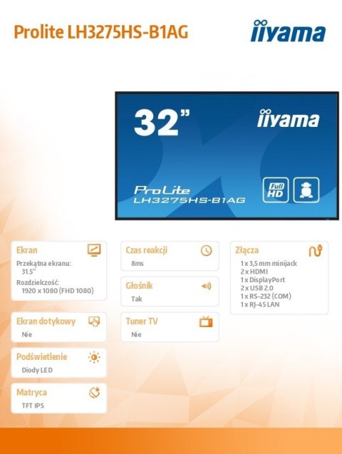 Monitor IIYAMA ProLite LH3275HS-B1AG 32 cale FHD Android 11 24/7