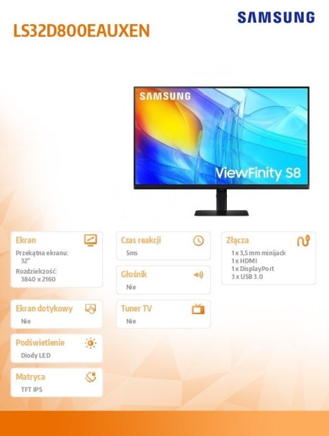 Monitor Samsung ViewFinity S80D 32 cale UHD 3840x2160 VA 60Hz
