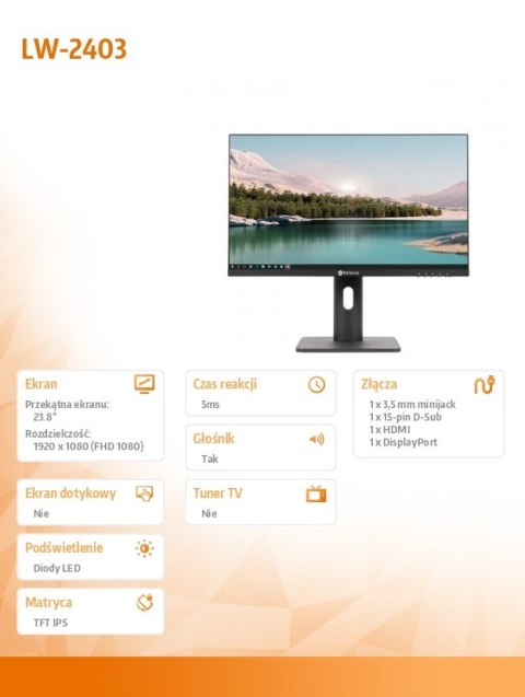 Monitor AG NEOVO LW-2403 23,8 FHD ergonomiczny z HDMI i VESA