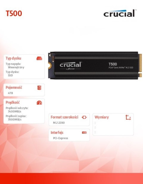 Dysk SSD Crucial T500 4TB M.2 NVMe 7400MBs szybki do gier