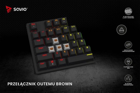 Klawiatura mechaniczna Savio Tempest X2 RGB Outemu Brown gamingowa z podświetleniem