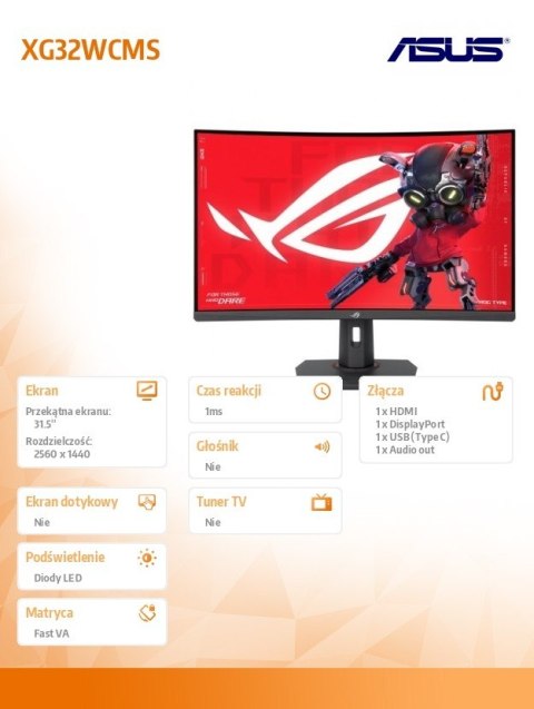 Monitor Asus ROG Strix XG32WCMS 32 cale zakrzywiony 280Hz HDR USB-C