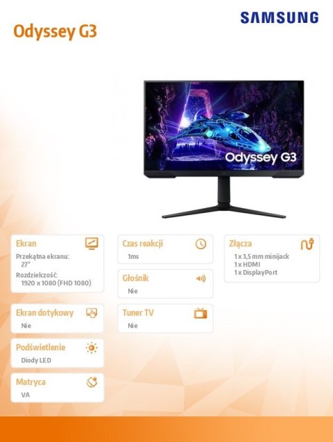 Monitor gamingowy Samsung Odyssey G3 27 FHD 180Hz z FreeSync