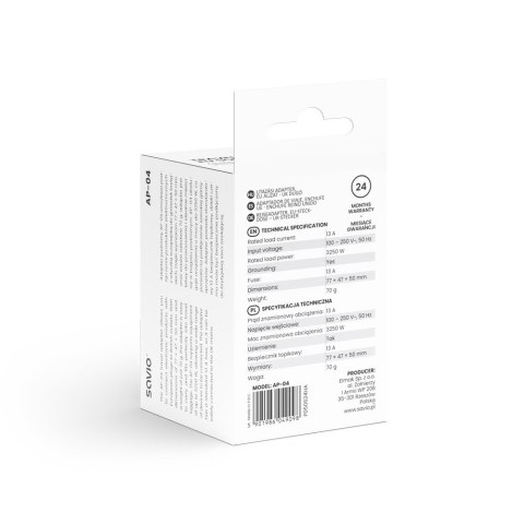Adapter podróżny SAVIO AP-04 kompaktowy gniazdo EU wtyk UK