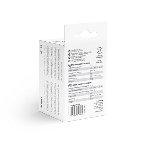 Adapter podróżny Savio AP-03 ultralekki kompaktowy EU US bezpieczny