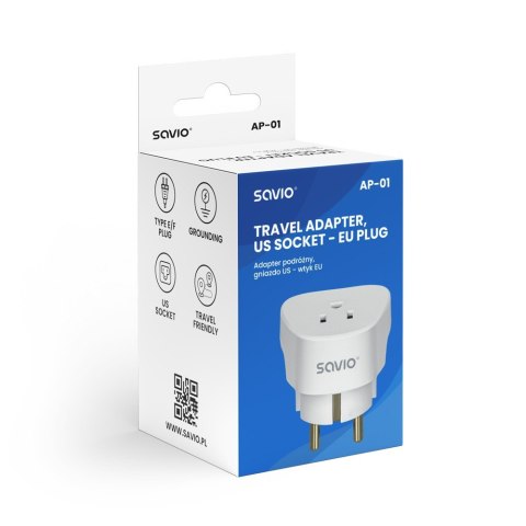 Adapter podróżny AP-01 Savio US EU kompaktowy bezpieczny 3750 W
