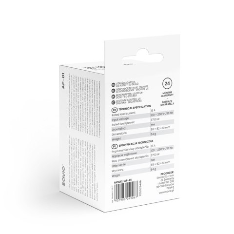 Adapter podróżny AP-01 Savio US EU kompaktowy bezpieczny 3750 W