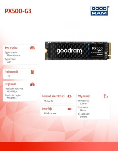 Dysk SSD Goodram PX500-G3 1TB M.2 PCIe szybki NVMe 3300 MB/s