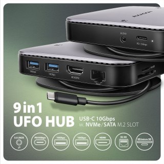HUB AXAGON HMC-UFO 9in1 USB-C 10Gbps z HDMI 4K 100W PD