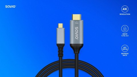 Kabel USB-C do HDMI Savio CL-184 3m wysokiej jakości miedź