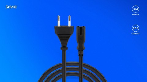 Kabel zasilający 2pin 5m Savio CL-185 miedziany uniwersalny