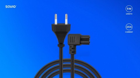 Kabel zasilający SAVIO CL-186 5m C7 kątowy do urządzeń elektrycznych