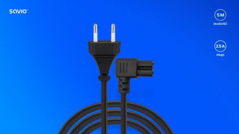 Kabel zasilający SAVIO CL-186 5m C7 kątowy do urządzeń elektrycznych