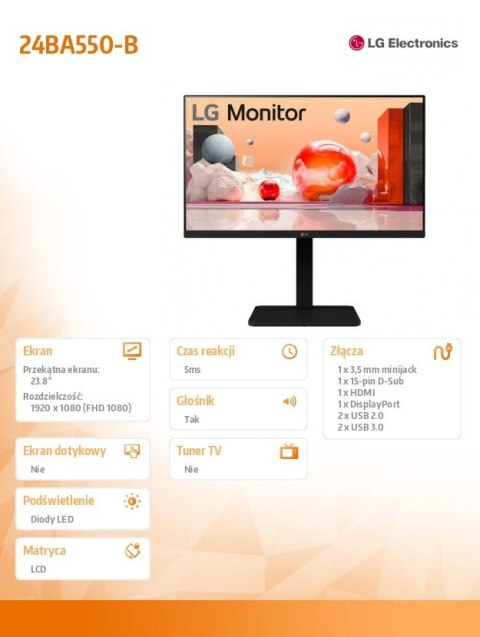 Monitor LG 24BA550-B 23.8 FHD 100Hz IPS uniwersalny do biura