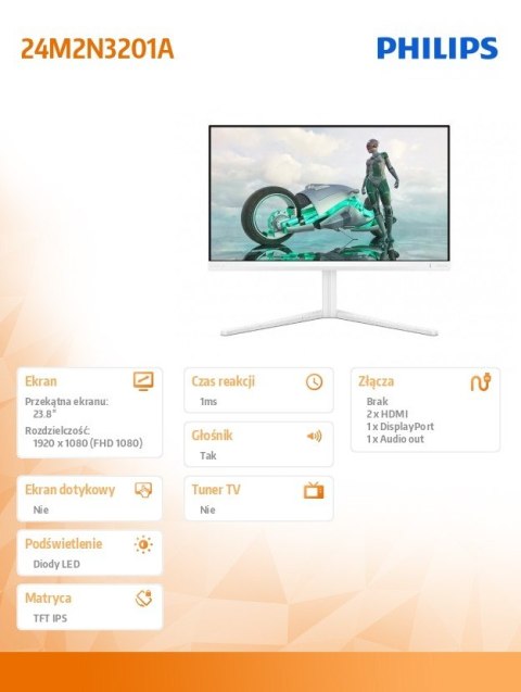 Monitor Philips 24M2N3201A 23.8 FHD 180Hz Fast IPS z pivot głośnikiem