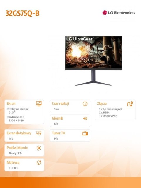 Monitor LG UltraGear 32GS75Q-B 32 QHD 180Hz 1ms IPS Gaming