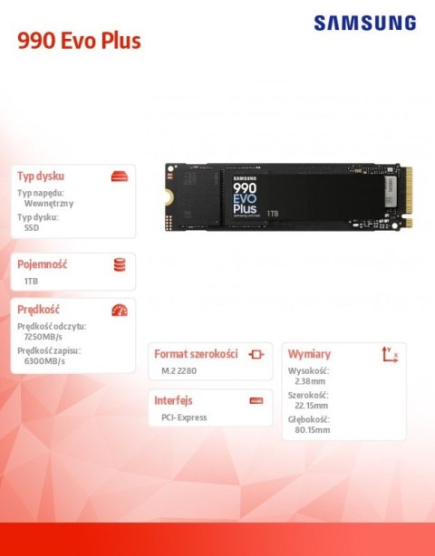 Dysk SSD Samsung 990 EVO Plus NVMe 1TB szybki wydajny PCIe 4.0