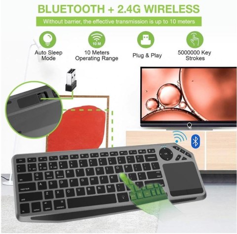 Klawiatura Techly bezprzewodowa z touchpadem LED Bluetooth RF 2.4GHz