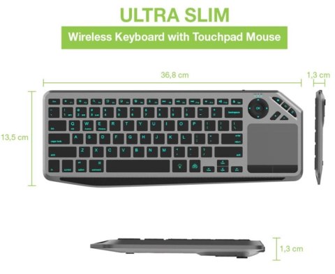 Klawiatura Techly bezprzewodowa z touchpadem LED Bluetooth RF 2.4GHz