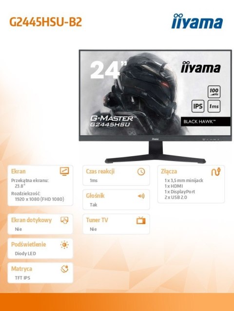 Monitor IIYAMA G2445HSU-B2 23,8 FHD IPS 100Hz 1ms z USB wbudowane głośniki