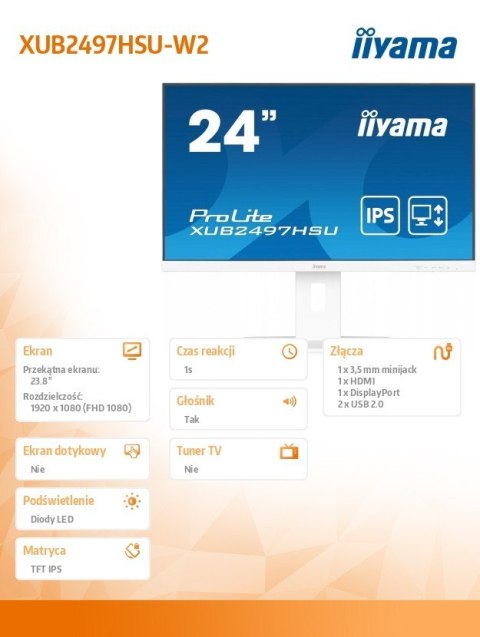 Monitor IIYAMA ProLite XUB2497HSU-W2 24 cale FHD IPS podstawa regulowana