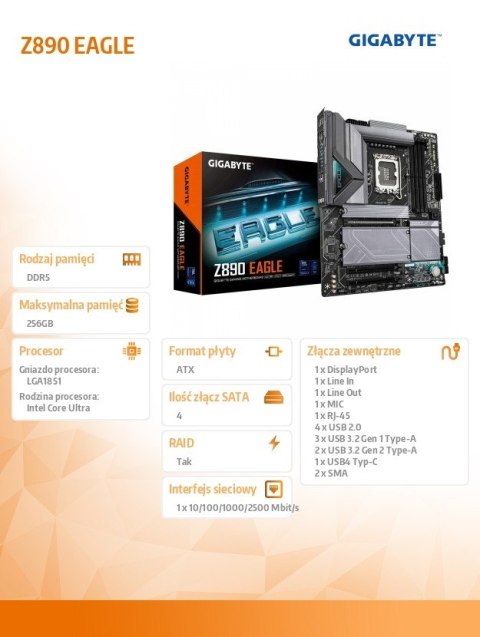 Płyta główna Gigabyte Z890 EAGLE ATX DDR5 do Intel Core Ultra