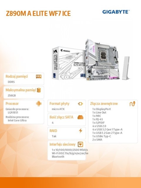 Płyta główna Gigabyte Z890M A ELITE WF7 ICE micro ATX z obsługą DDR5