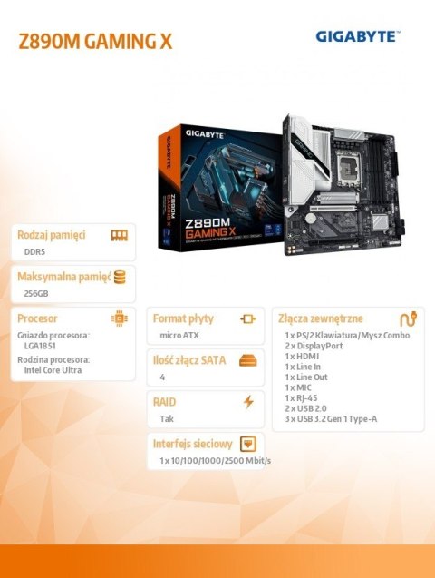 Płyta główna Gigabyte Z890M GAMING X micro ATX z DDR5 i 8 fazami VRM