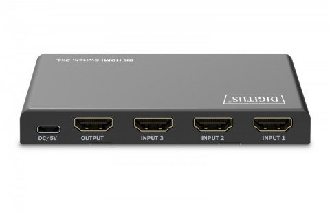 Przełącznik Digitus HDMI 8K 3x1 60Hz HDR metalowy z pilotem czarny