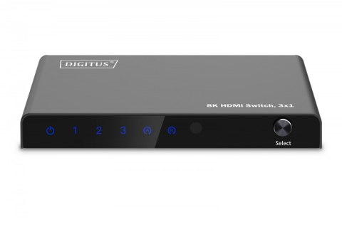 Przełącznik Digitus HDMI 8K 3x1 60Hz HDR metalowy z pilotem czarny