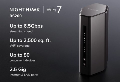 Router WiFi 7 Netgear Nighthawk RS200 6.5 Gb/s szybki zasięg 360°