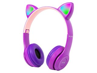 Słuchawki BLOW bezprzewodowe Bluetooth 5.0 LED kocie uszy fioletowe